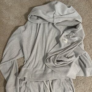Alo Gray Ribbed Hoodie and Pants Set